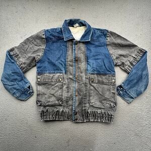 Vintage Le Arsi US B-25 Denim Jean Jacket Mens Small Black Blue Colorblock